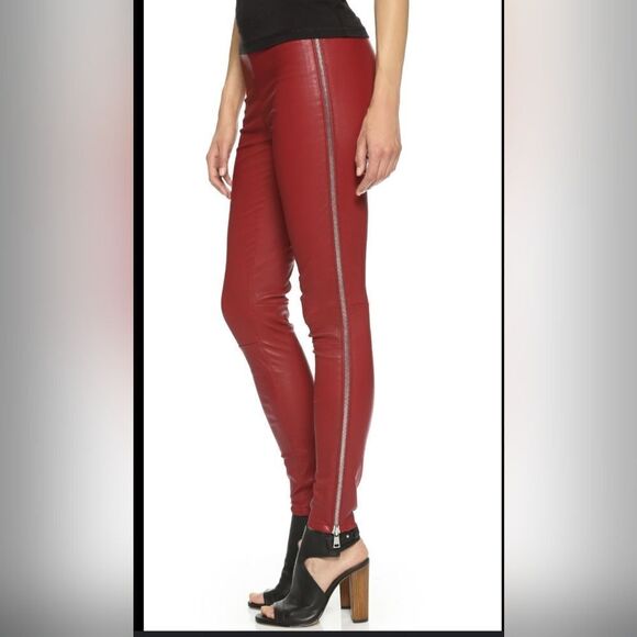 Vince Leather Zip Leggings red size XXS - Picture 1 of 6